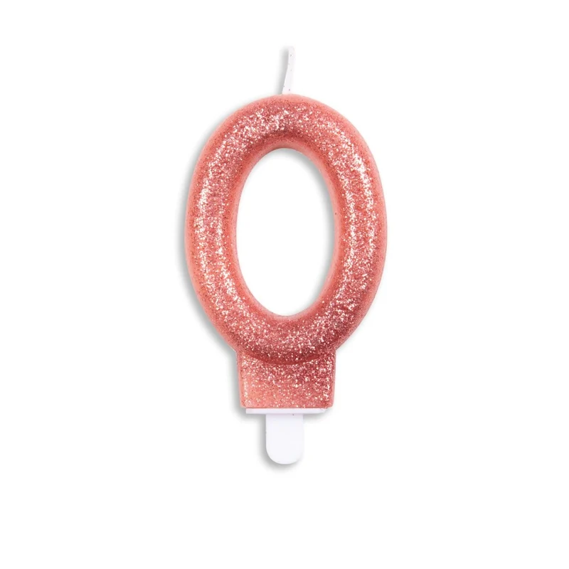 Kaars 0 Jaar Rose Goud Glitter 7cm