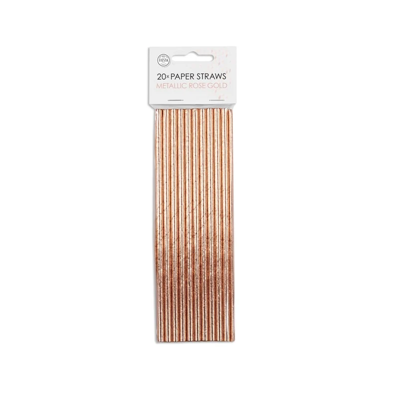 Papieren Rose Gouden Metallic Rietjes 19,7cm 20st