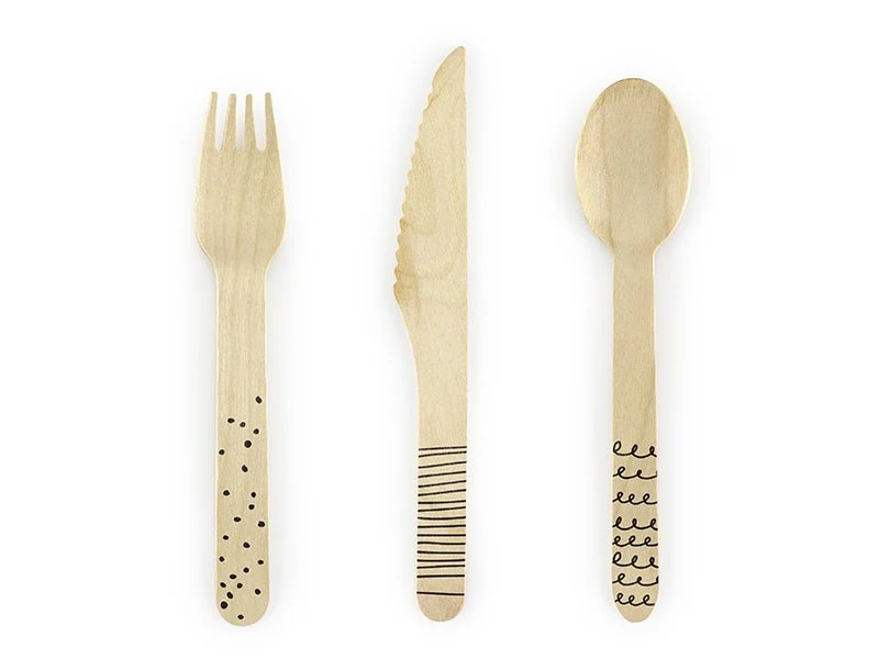 Houten Bestek Zwart 16cm 18 delig