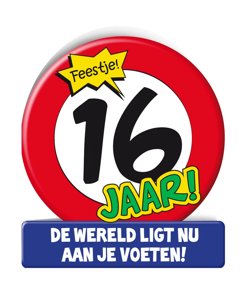 Verjaardagskaart 16 Jaar Verkeersbord 16,5cm