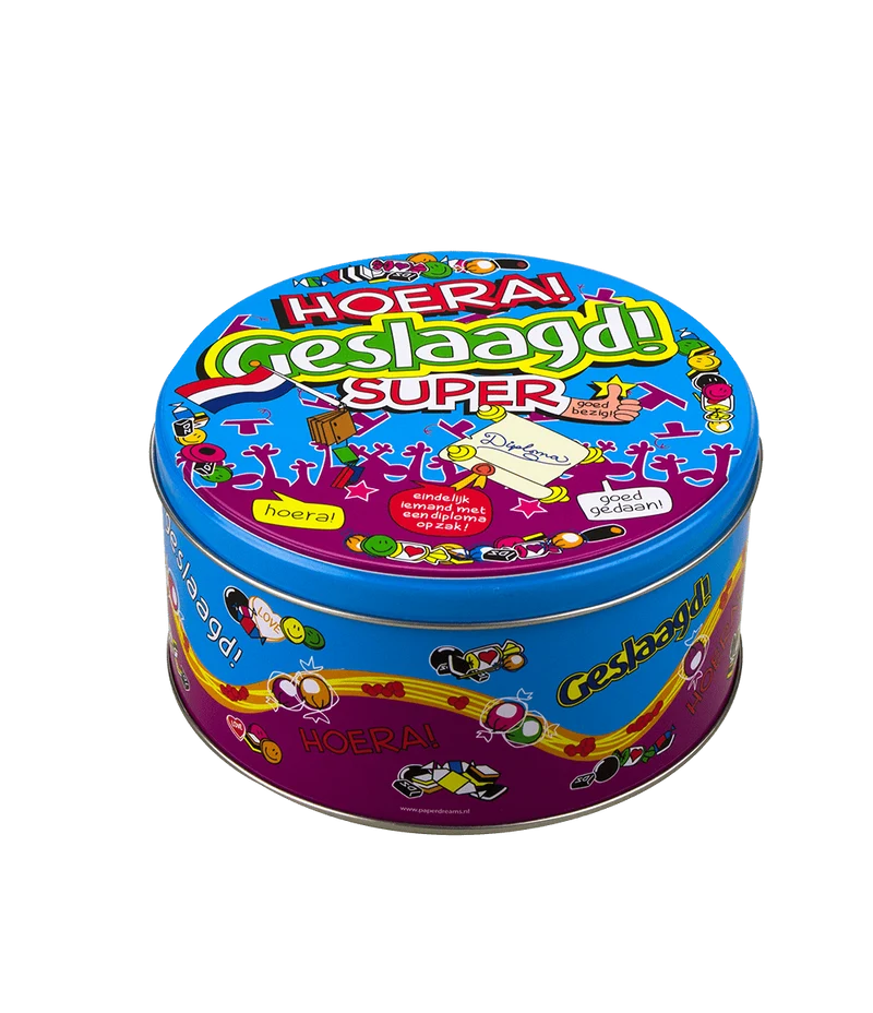 Snoeptrommel Geslaagd School 14cm