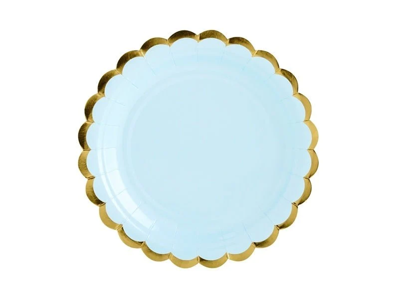 Lichtblauwe Bordjes Karton Goud 18cm 6st