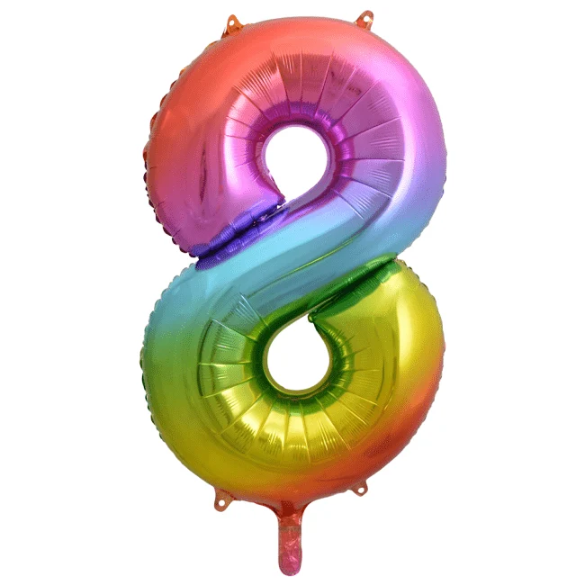 Folie Ballon Cijfer 8 Regenboog XL 86cm leeg