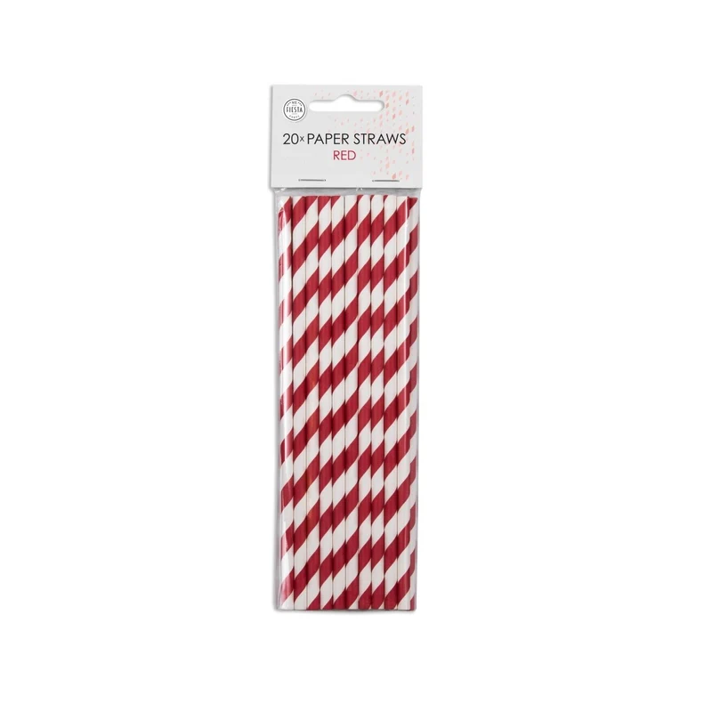 Papieren Rietjes Rood Gestreept 19,7cm 20st