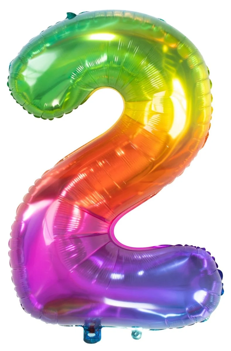 Folie Ballon Cijfer 2 Regenboog XL 81cm leeg