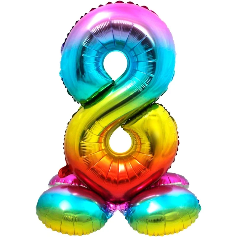 Folie Ballon Cijfer 8 Regenboog met standaard 72cm