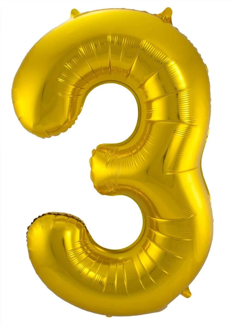 Folie Ballon Cijfer 3 Goud Metallic XL 86cm leeg