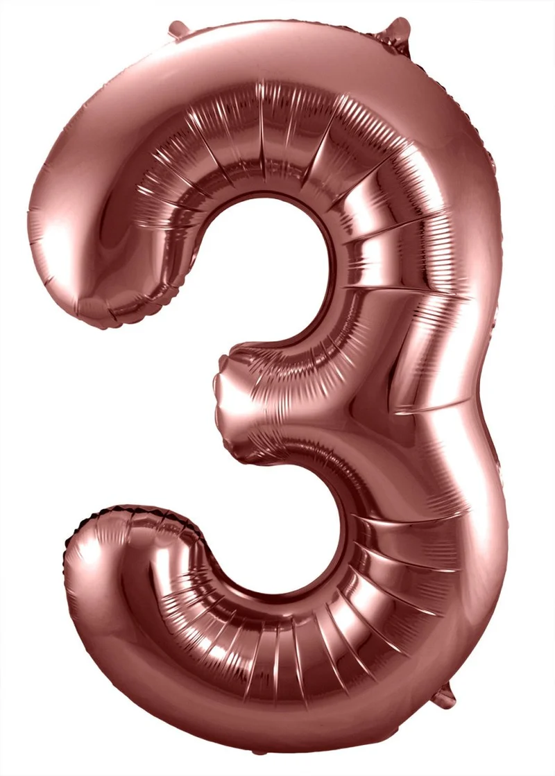Folie Ballon Cijfer 3 Brons XL 86cm leeg