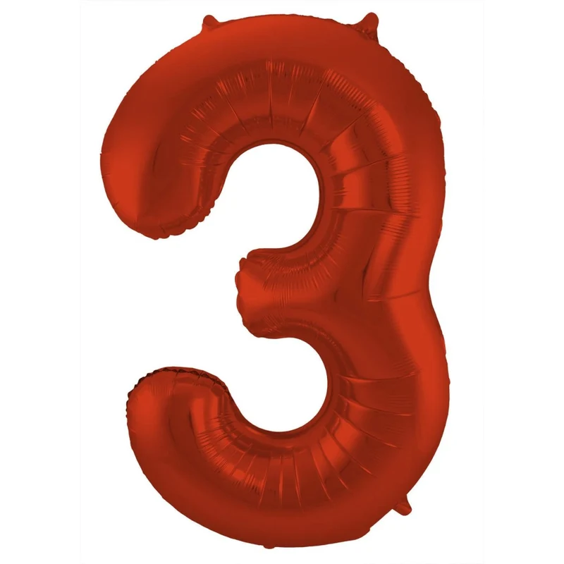 Folie Ballon Cijfer 3 Mat Rood XL 86cm leeg