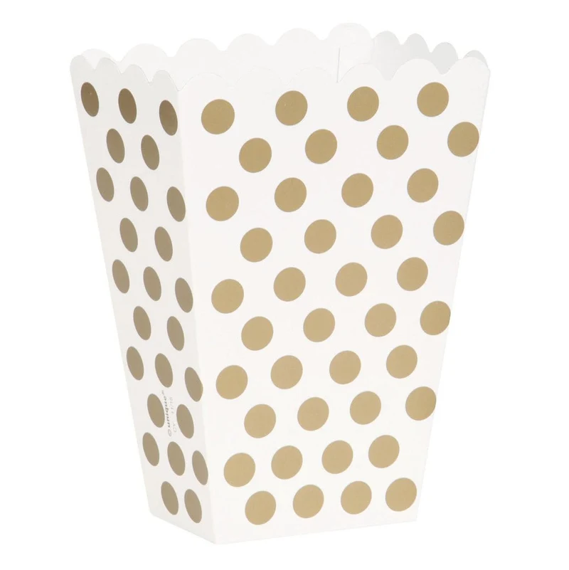 Gouden Popcorn Bakjes Witte Stippen 13,7cm 8st