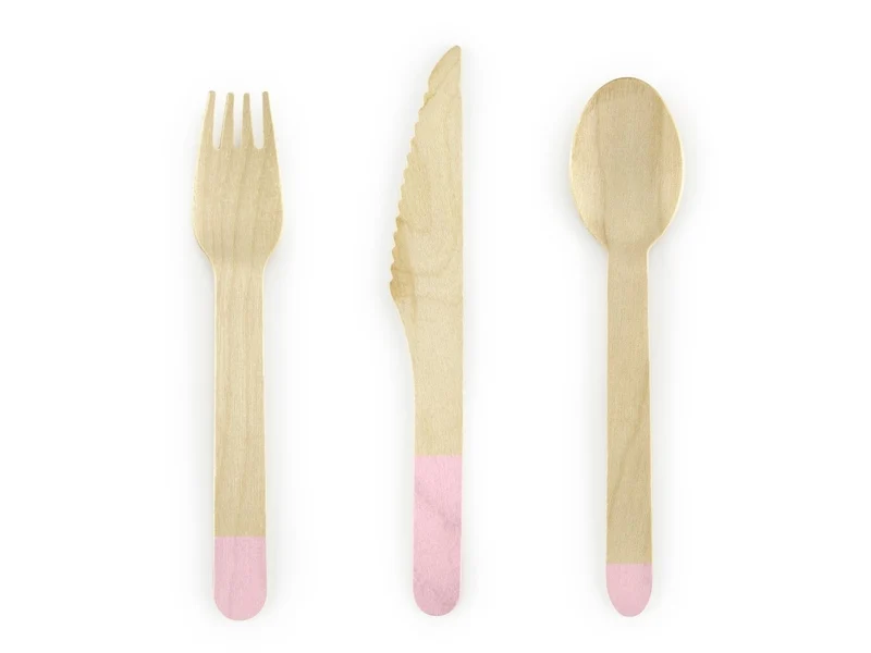 Houten Bestek Lichtroze 16cm 18 delig