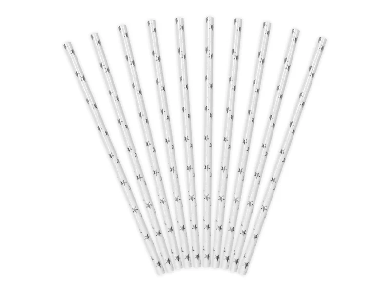 Papieren Rietjes Zilver met Sterren 19,5cm 10st