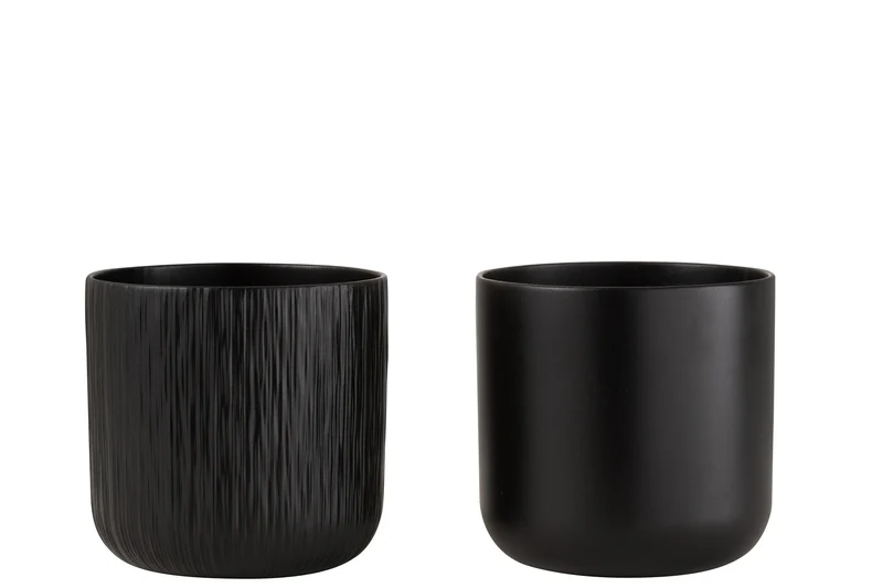 J-Line bloempot Gen - keramiek - zwart - extra large - 2 stuks - Ø 21 cm