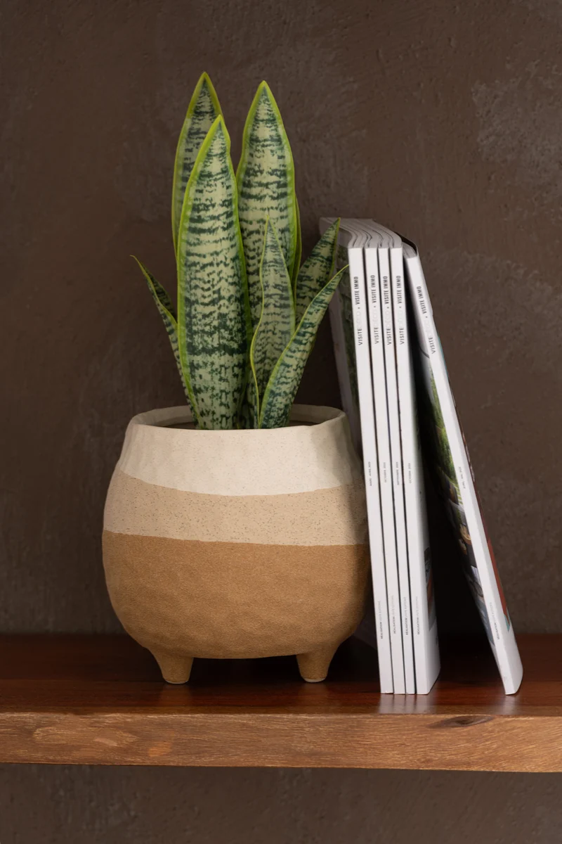 J-Line bloempot Op Voet - keramiek - beige/lichtbruin - large - Ø 18.5 cm