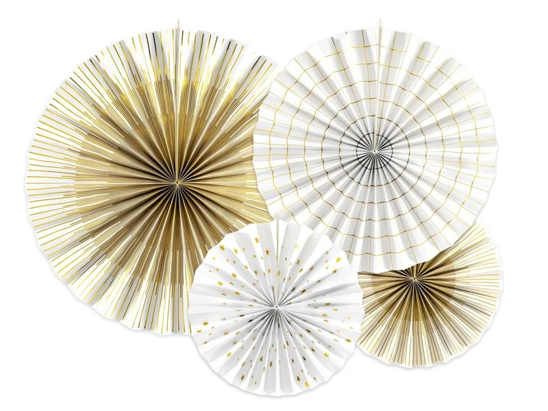 Papieren Waaiers Goud Wit Set 23-40cm 4 delig