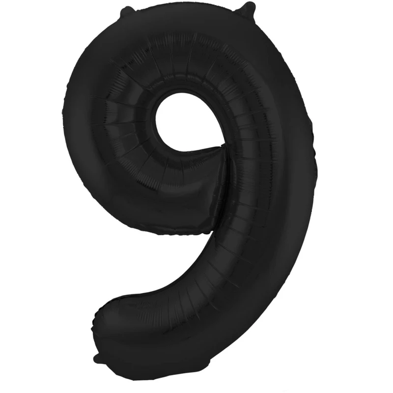 Folie Ballon Cijfer 9 Mat Zwart XL 86cm leeg
