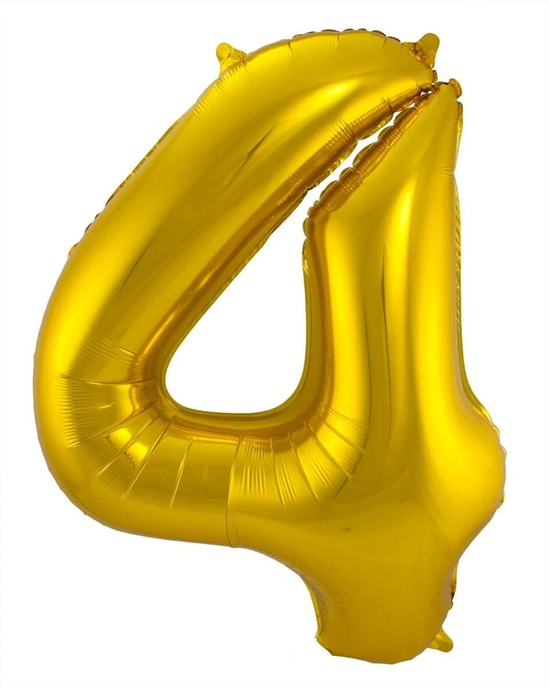 Folie Ballon Cijfer 4 Goud Metallic XL 86cm leeg