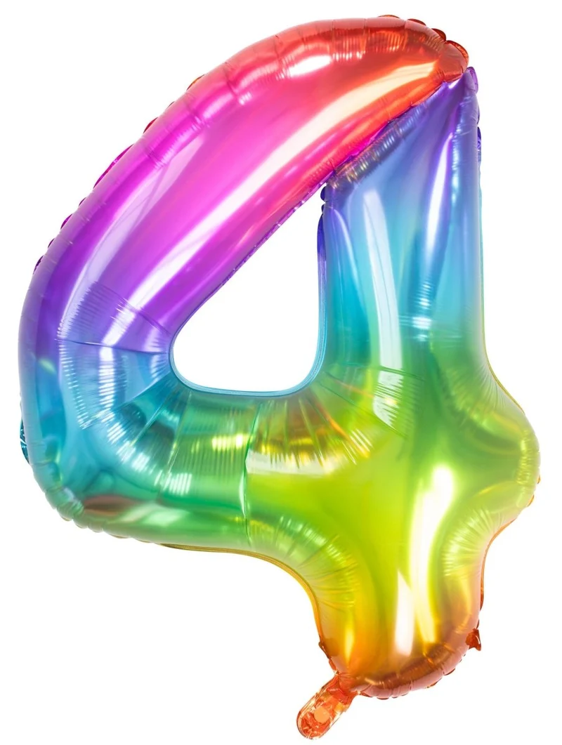 Folie Ballon Cijfer 4 Regenboog XL 81cm leeg