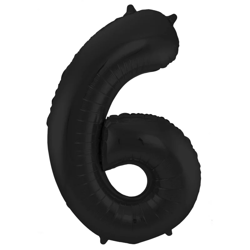 Folie Ballon Cijfer 6 Mat Zwart XL 86cm leeg