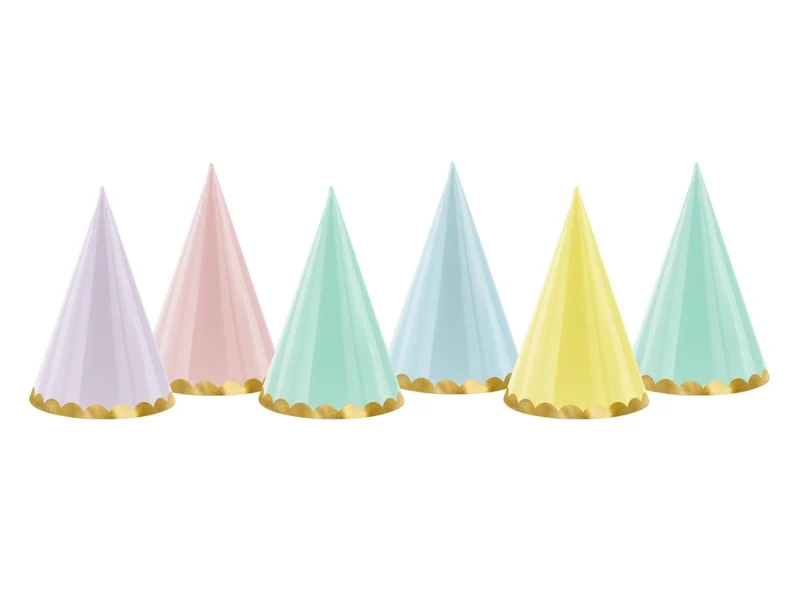 Gekleurde Feesthoedjes Pastel 16cm 6st