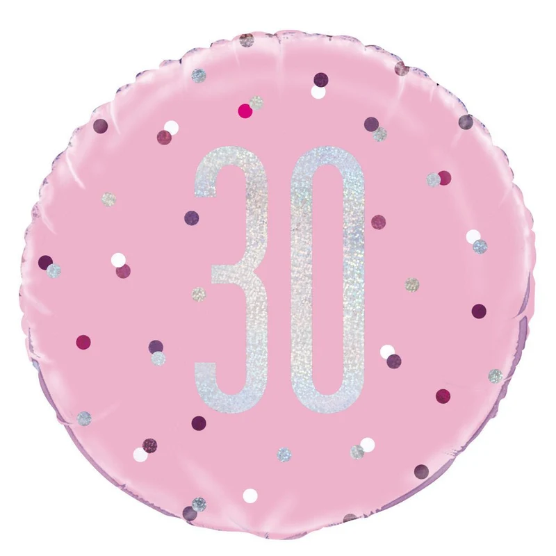 Helium Ballon 30 Jaar Roze 45cm leeg
