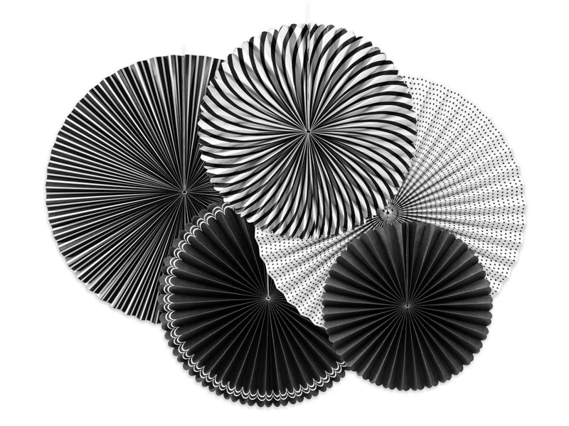 Papieren Waaiers Zwart Wit Set 25-40cm 5 delig